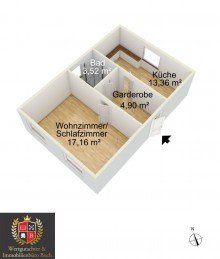 -Grundriss- Wohnung in 3D Sch�n renovierte, helle und bezugsfertige 1,5 ZimmerWohnung, in Silberstra�e